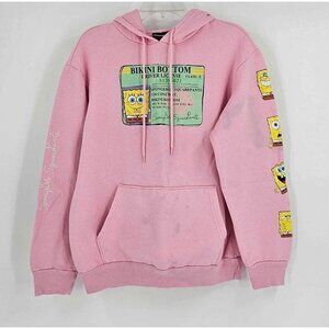 Nickelodeon Graphic SpongeBob Square Pants Pink Yellow Distressed Hoodie Sz Sm